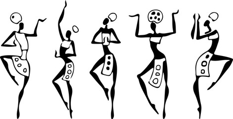 Authentic Indigenous African Dance Performance Illustrations with Geometric Patterned Skirts and Tribal Accessories for Artistic Storytelling