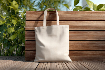 Minimal realistic tote bag mockup on woven mat outside for marketing and eco friendly branding use