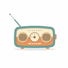 Vintage retro radio illustration in flat style with antenna and dual speakers