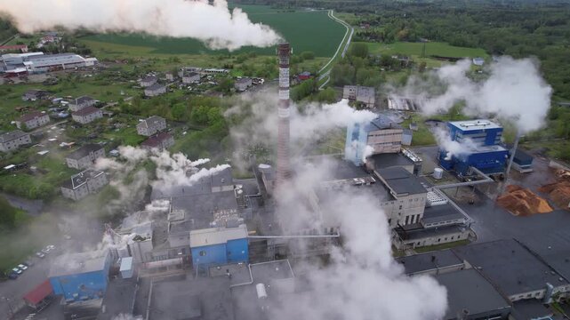 An aerial view of the pulp and paper mill in Kehra, Estonia.
