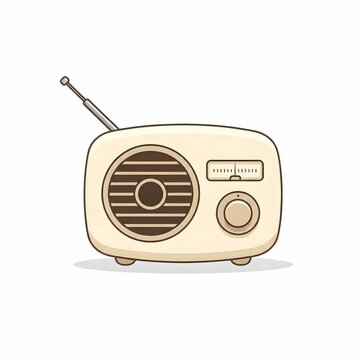 Minimalist vintage cream radio illustration with circular speaker and antenna