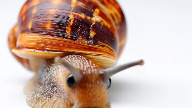 Snail in macro: Captivating close-up of a snail, showcasing intricate shell patterns and its slow, deliberate movement, a symbol of patience and the beauty of the natural world.