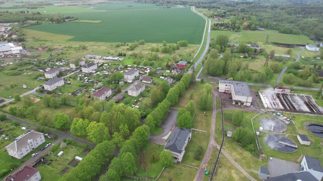 An aerial view of the pulp and paper mill in Kehra, Estonia.