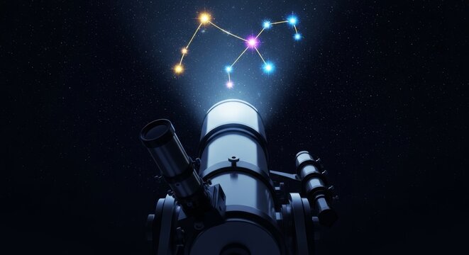 A powerful telescope aimed directly at the shimmering cluster of stars forming the iconic bear constellation in the vast, deep, dark night sky, education, mystical, stars