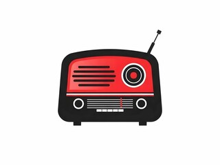 Fototapeta premium Classic Red Retro Radio Receiver in Flat Vector Style