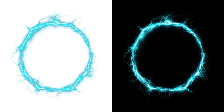 Electric Blue Lightning Circle Frame Isolated On Transparent Background PNG
