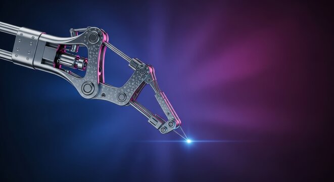 Extreme close-up of a delicate, futuristic surgical robotic tool, highlighting precision engineering and high technology used in medicine, technology, advanced, delicate