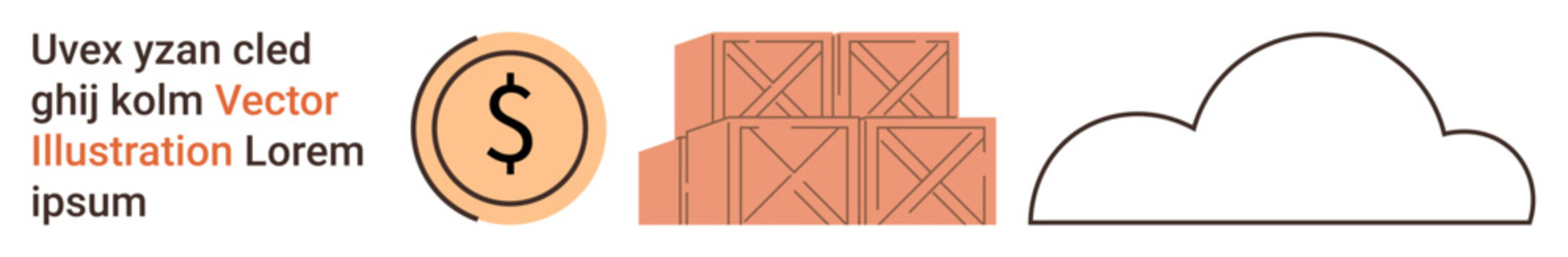 Cloud computing, logistics, financial services, e-commerce, data storage, digital business. Visual shows a cloud, dollar sign and stacked boxes. Cloud computing and logistics concept