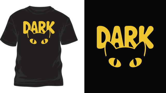 Black t-shirt design with dark cat illustration and bold yellow text for halloween theme