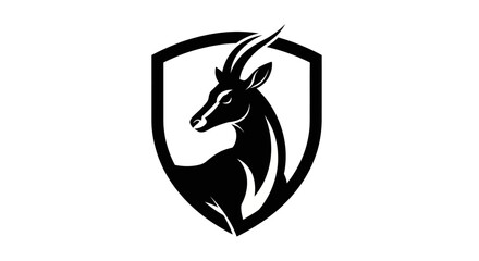 Obraz premium Black and white antelope silhouette within a shield emblem design