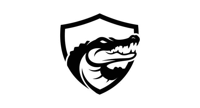 Black and white alligator logo on shield vector graphic for design