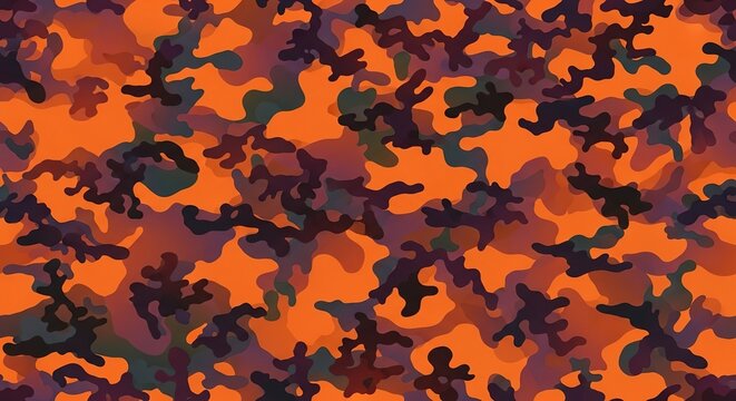 Abstract seamless repeating camouflage texture pattern in vibrant orange and dark colors, perfect for spooky autumn and Halloween backgrounds, seamless, pattern, texture
