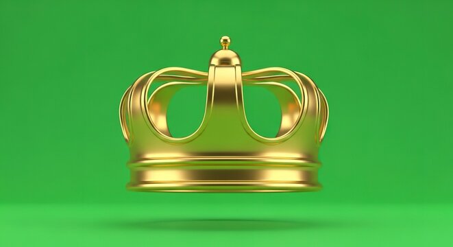 Smoothly rotating plain golden crown on vibrant chroma key green screen background for easy keying and integration, crown, gold, golden