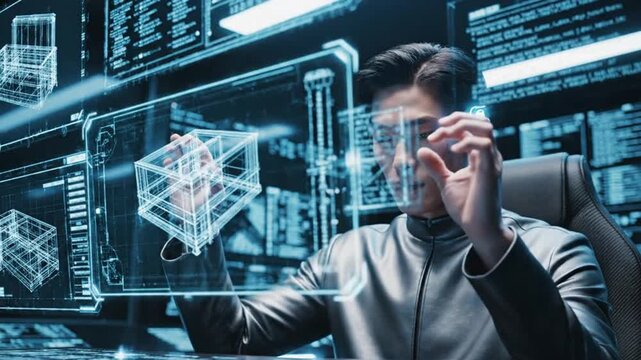 Futuristic Control Room Where Brain-Computer Interfaces Manage Digital Environments