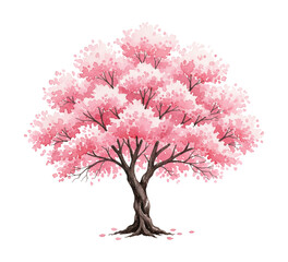 Obraz premium Beautiful Watercolor Sakura Tree with Pink Blossoms Isolated on White Background Illustration