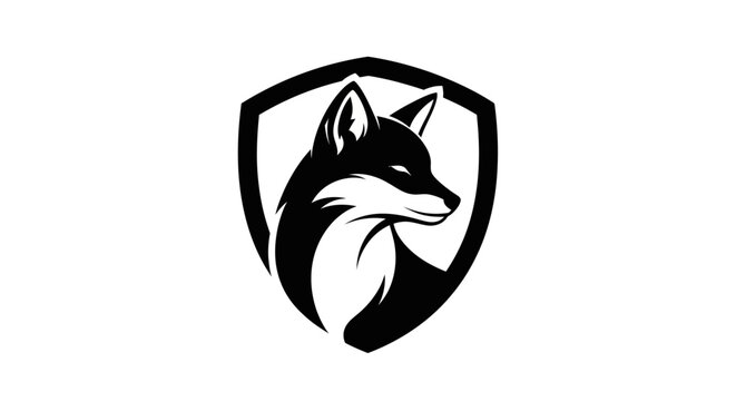 Black and white fox head emblem design for business or company logo