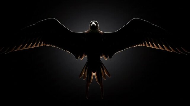Majestic Frigatebird Soaring in Dark, Dramatic Silhouette with Wings Spread Wide.