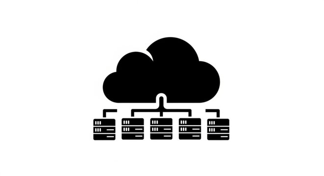 Black cloud computing icon with server nodes