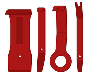 Vector illustration of automotive interior repair tools. Isolated on white.  Tool set. 