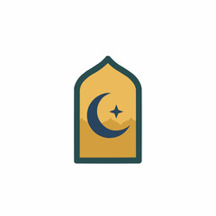Islamic Crescent Moon and Star in Archway Window Icon