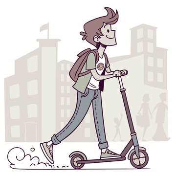 Young male character riding an schooter