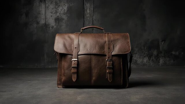 Vintage brown leather briefcase on a dark surface