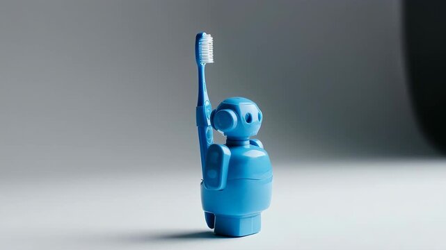 Blue toothbrush holder in the shape of a robot