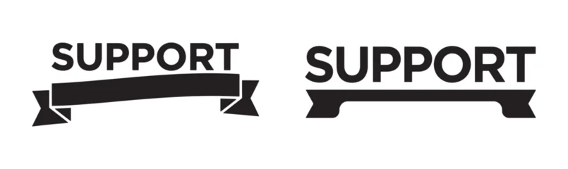 Fotobehang Positive Typography Bold black vector typography of the word “SUPPORT” displayed above ribbon banner shapes, representing encouragement, care, awareness, and motivation. Concept of help, emotional strength, and positive   © Maddy