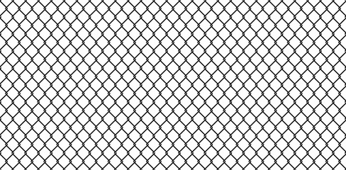 Fototapeta premium Black chain link fence silhouette isolated on transparent background. Industrial wire mesh vector texture in high resolution png format. Seamless metallic net pattern for security and border design.