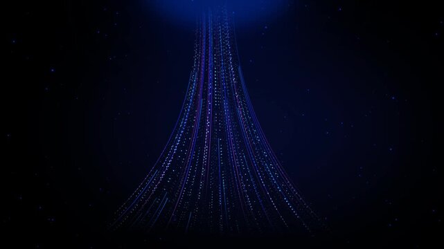 Data sorting. Moving banner with blue light streams and trails. Background with big data visualization. Digital wave on dark alpha channel. Realistic graphic animated footage