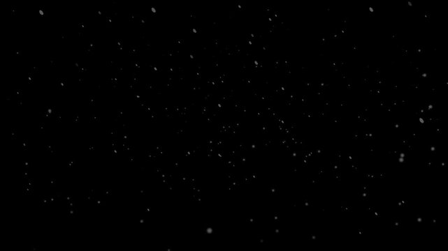 Snowfall background. Moving banner with falling snowflakes or white snow particles on dark alpha channel for overlay effect. Realistic graphic animated footage