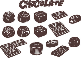 色々なチョコレートのイラストセット　シルエット