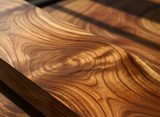 A close-up shot of premium timber revealing intricate and stunning annual ring patterns. The flowing, sharp wood grain lines reflect the age and durability of the hardwood. 