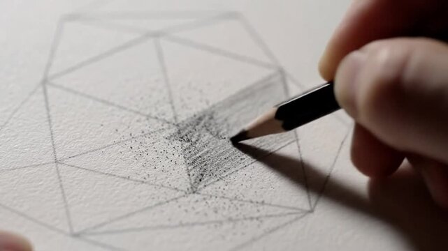 Back to school closeup of a hand drawing a geometric pattern with a pencil on paper