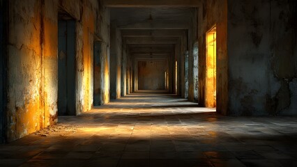 Obraz premium hopeful-Long corridor filled with warm light at the end, symbolic hope
