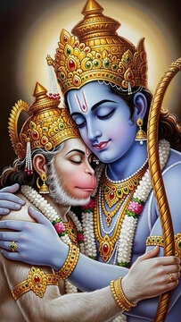 Lord Ram and Lord Hanuman Divine Devotion, Ram Navami and Hanuman Jayanti Spiritual Art