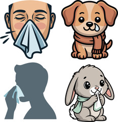 Naklejka premium Sniffles sick person tissue dog sad face comfort care set