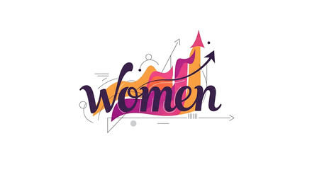 International womens day vibrant colorful logo with the word women and an upward trending arrow symbolizing growth and empowerment