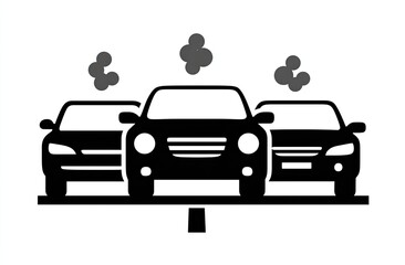 Fototapeta premium Black silhouette of three cars emitting pollution, symbolizing environmental impact