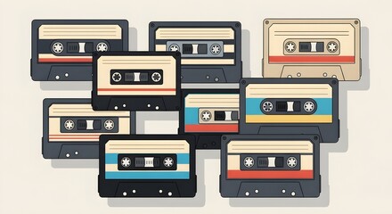 Obraz premium Vintage 1980s Audio Cassette Tapes Isolated on Neutral Background Ilustration