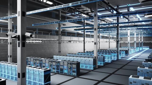 Big data database servers used for cloud storage and secure file hosting. Holographic visualization of enterprise data management system backups, information technology concept