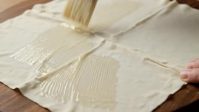 Brushing melted butter onto delicate phyllo dough sheets for baking