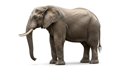 Fototapeta premium A minimal and elegant depiction of an African elephant isolated on a white background, ideal for educational and commercial designs.