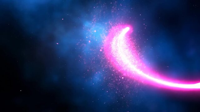 Enchanting pink particle wave curving through cosmic blue nebula
