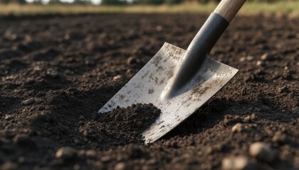 Spade in fresh soil