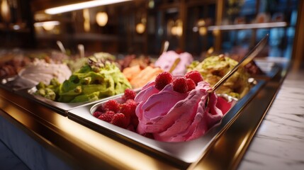 Close-up of a luxury gelato showcase