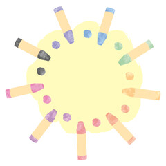 可愛いクレヨンのサークルフレーム　水彩風