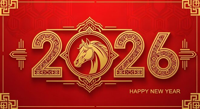 Chinese new year 2026 celebrations year of the horse greeting card design