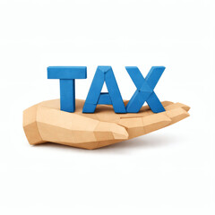 Financial Support Concept: Conceptual illustration features the word TAX delicately cradled in a supportive hand, symbolizing the burdens, services, and responsibilities associated with taxation.