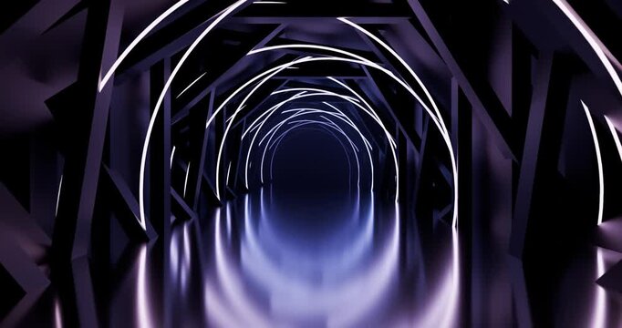Futuristic Neon Tunnel with Reflective Floor looping 3d animation